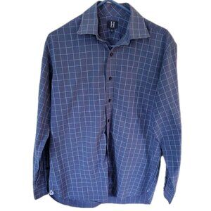 Hilfiger Mens Button Up Dress Shirt Collar Long Sleeve 15.5 34-35 Blue Checkered